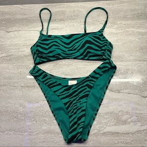 green zebra print bikini set